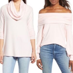 New Gibsonlook Convertible Neckline Cozy Tunic Top in Lotus Pink